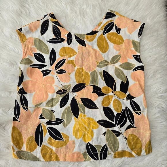 RACHEL ZOE Floral Linen Blouse Medium Bold Modern Print Button Back Pink Green - Picture 1 of 8